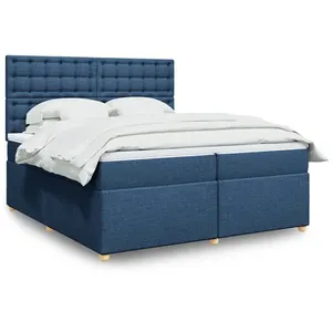 vidaXL Vidaxl Sommier À Lattes De Lit Avec Matelas Bleu 200x200 Cm Tissu pas cher