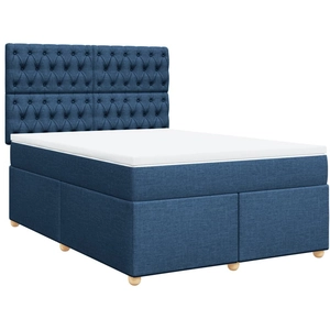 vidaXL Sommier à lattes de lit avec matelas Bleu 160x200 cm Tissu pas cher