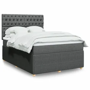vidaXL Sommier à lattes de lit avec matelas Gris foncé 140x200cm Tissu pas cher