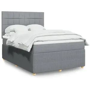 vidaXL Sommier à lattes de lit avec matelas Gris clair 140x190cm Tissu pas cher