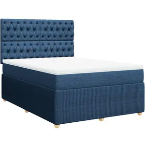 vidaXL Sommier à lattes de lit avec matelas Bleu 140x190 cm Tissu pas cher
