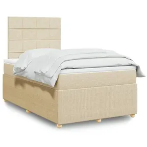 vidaXL Sommier à lattes de lit avec matelas Crème 120x200 cm Tissu pas cher