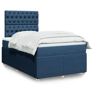 vidaXL Sommier à lattes de lit avec matelas Bleu 120x200 cm Tissu pas cher