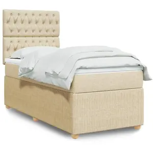 vidaXL Sommier à lattes de lit avec matelas Crème 100x200 cm Tissu pas cher