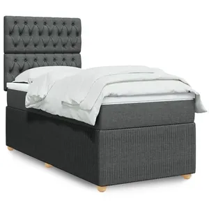 vidaXL Sommier à lattes de lit avec matelas Gris foncé 90x200 cm Tissu pas cher