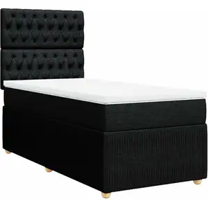 Sommier à lattes de lit avec matelas Noir 100x200 cm Tissu vidaXL pas cher