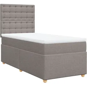 vidaXL Sommier à lattes de lit avec matelas Taupe 100x200 cm Tissu pas cher