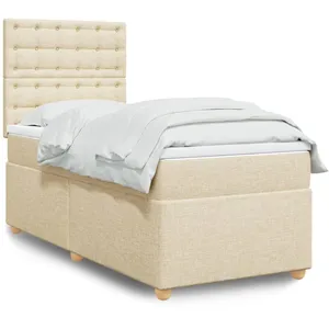 vidaXL Sommier à lattes de lit avec matelas Crème 90x200 cm Tissu pas cher