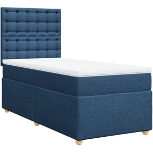 vidaXL Sommier à lattes de lit avec matelas Bleu 90x200 cm Tissu pas cher