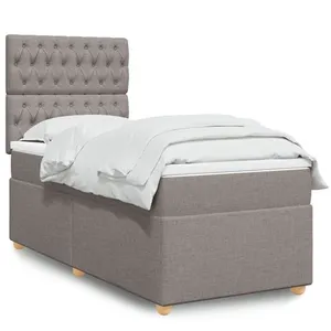 vidaXL Sommier à lattes de lit avec matelas Taupe 90x200 cm Tissu pas cher