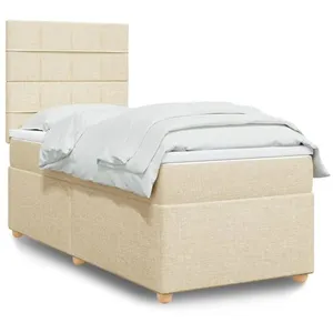 vidaXL Sommier à lattes de lit avec matelas Crème 90x200 cm Tissu pas cher
