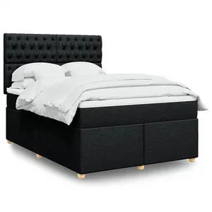 vidaXL Sommier à lattes de lit avec matelas Noir 140x200 cm Tissu pas cher