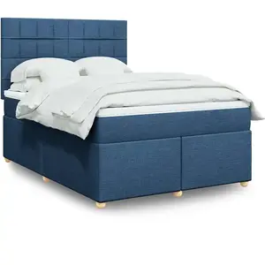 vidaXL Sommier à lattes de lit avec matelas Bleu 140x190 cm Tissu pas cher