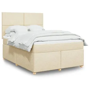 vidaXL Sommier à lattes de lit avec matelas Crème 140x190 cm Tissu pas cher