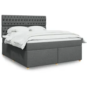 vidaXL Sommier à lattes de lit avec matelas Gris foncé 180x200cm Tissu pas cher