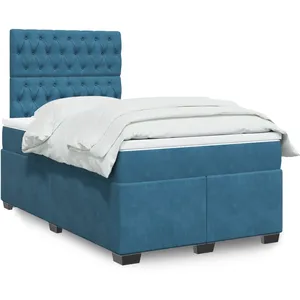 vidaXL Sommier à lattes de lit et matelas bleu 120x200 cm velours pas cher