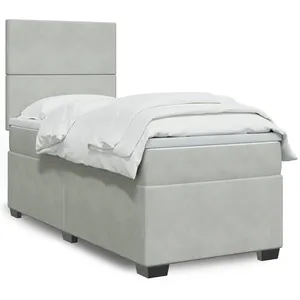 vidaXL Sommier à lattes de lit et matelas Gris clair 100x200cm Velours pas cher
