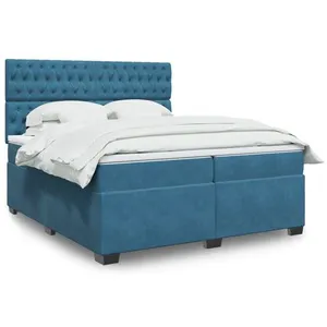 vidaXL Sommier à lattes de lit et matelas Bleu 200x200 cm velours pas cher