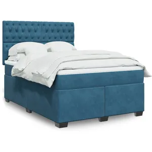 vidaXL Sommier à lattes de lit et matelas bleu 140x200 cm velours pas cher