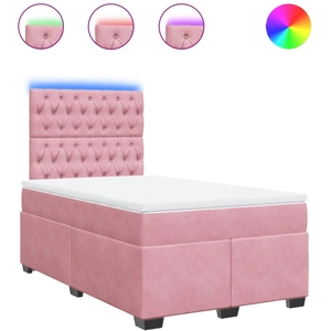 vidaXL Sommier à lattes de lit avec matelas Rose 140x200 cm Velours pas cher