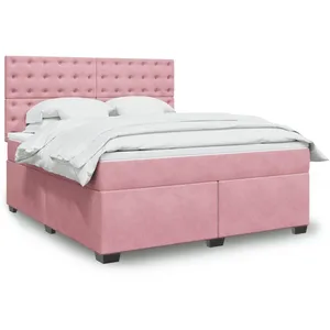vidaXL Sommier à lattes de lit avec matelas Rose 180x200 cm Velours pas cher