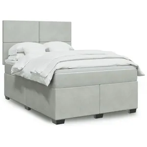 vidaXL Sommier à lattes de lit et matelas Gris clair 140x200cm Velours pas cher