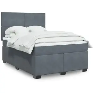 vidaXL Sommier à lattes de lit et matelas Gris foncé 140x200cm Velours pas cher