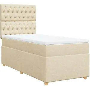 vidaXL Sommier à lattes de lit avec matelas Crème 100x200 cm Tissu pas cher