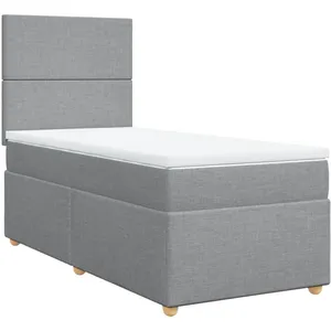 vidaXL Sommier à lattes de lit avec matelas Gris clair 100x200cm Tissu pas cher