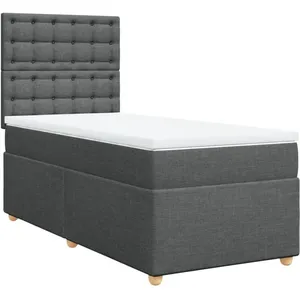 vidaXL Sommier à lattes de lit et matelas Gris foncé 90x190 cm Tissu pas cher