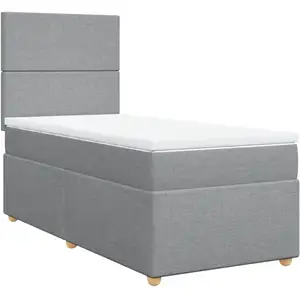 vidaXL Sommier à lattes de lit avec matelas Gris clair 90x200 cm Tissu pas cher