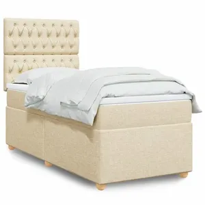 vidaXL Sommier à lattes de lit et matelas Crème 90x190 cm Tissu pas cher