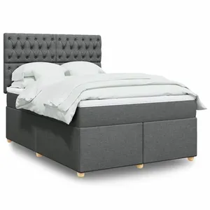 vidaXL Sommier à lattes de lit avec matelas Gris foncé 140x200cm Tissu pas cher