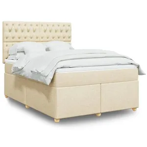 vidaXL Sommier à lattes de lit avec matelas Crème 140x190 cm Tissu pas cher