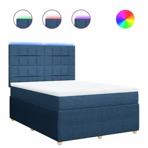 vidaXL Sommier à lattes de lit avec matelas Bleu 140x200 cm Tissu pas cher