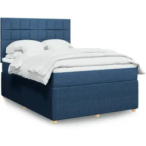 vidaXL Sommier à lattes de lit avec matelas Bleu 140x190 cm Tissu pas cher
