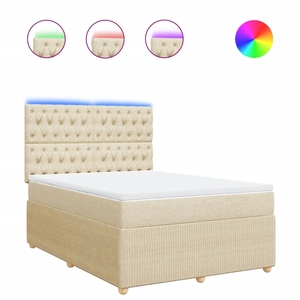 vidaXL Sommier à lattes de lit avec matelas Crème 140x190 cm Tissu pas cher