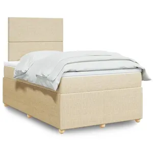 vidaXL Sommier à lattes de lit avec matelas Crème 120x200 cm Tissu pas cher