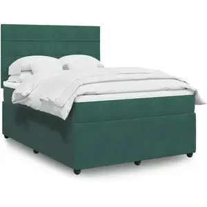 vidaXL Sommier à lattes de lit et matelas Vert foncé 160x200cm Velours pas cher