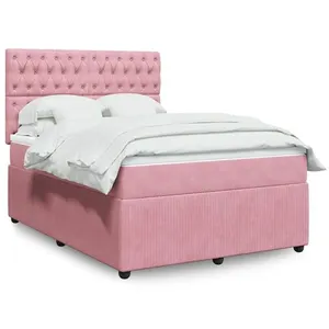 vidaXL Sommier à lattes de lit avec matelas Rose 140x190 cm Velours pas cher