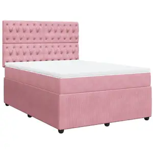 vidaXL Sommier à lattes de lit avec matelas Rose 160x200 cm Velours pas cher