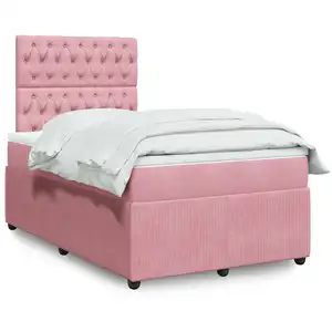 vidaXL Sommier à lattes de lit avec matelas Rose 120x200 cm Velours pas cher