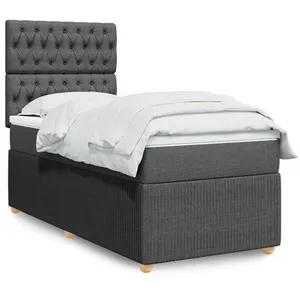 vidaXL Sommier à lattes de lit avec matelas Gris foncé 90x200 cm Tissu pas cher