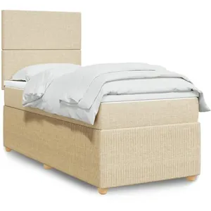 vidaXL Sommier à lattes de lit avec matelas Crème 100x200 cm Tissu pas cher