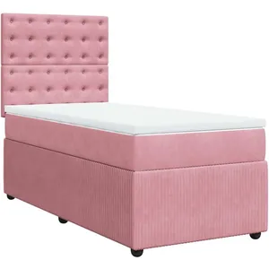 vidaXL Sommier à lattes de lit avec matelas Rose 100x200 cm Velours pas cher