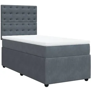 vidaXL Sommier à lattes de lit et matelas Gris foncé 90x200 cm Velours pas cher