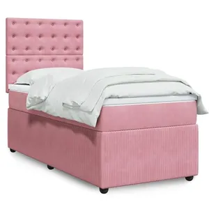 vidaXL Sommier à lattes de lit avec matelas Rose 90x200 cm Velours pas cher