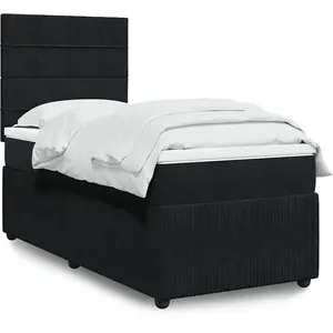 vidaXL Sommier à lattes de lit avec matelas Noir 90x200 cm Velours pas cher