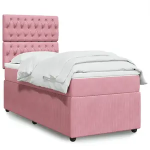 vidaXL Sommier à lattes de lit avec matelas Rose 90x190 cm Velours pas cher