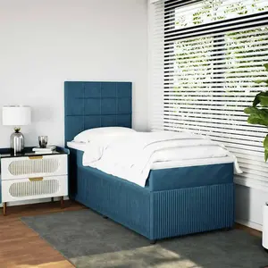 vidaXL Sommier à lattes de lit avec matelas bleu 90x190 cm velours pas cher